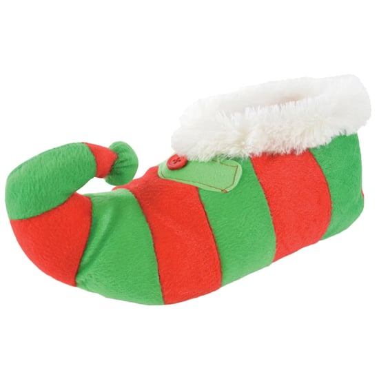 Novelty Childrens Christmas Elf Slippers | Funky Fleece Linied Red & Green Striped Xmas Slippers for Kids - Red & Green - Image 5