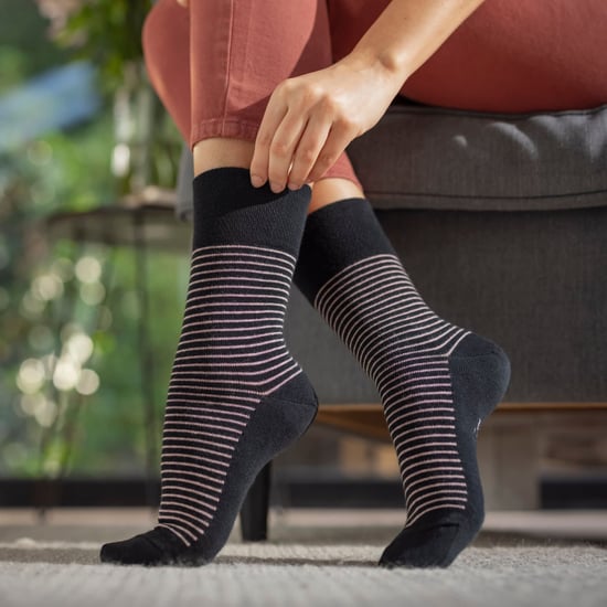 9 Pair Multipack Ladies Cotton Crew Non Elastic Socks | Gentle Grip | Womens Soft Top Striped Patterned Non Binding Socks - Grey Mix - Image 3