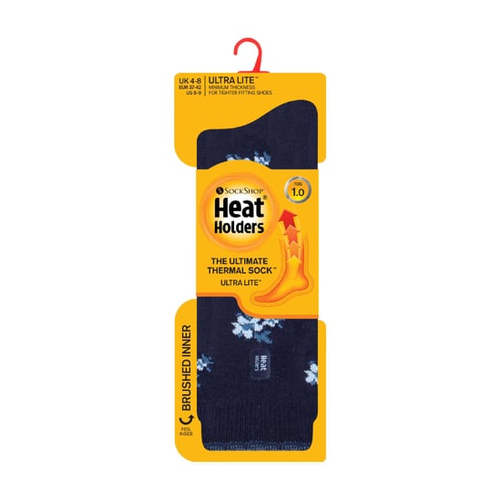 Heat Holders - Ultra Lite Thermal Borstad Innergarn Design Strumpor för damer - Navy Floral (Bellis) - Image 2
