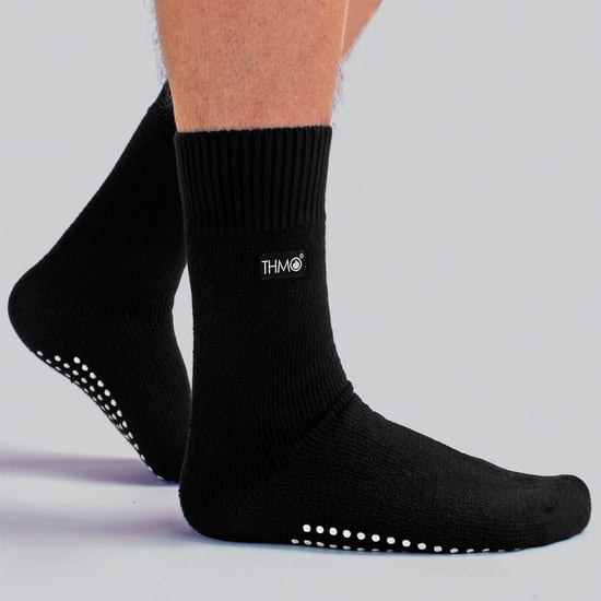 THMO - 3 Pairs Mens Fleece Lined Slipper Socks with Grippers - Black - Image 3