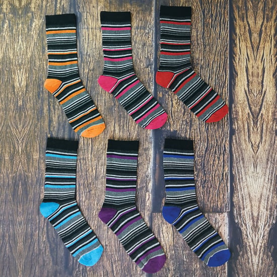 12 Pair Multipack Mens Cotton Striped Socks | SOCK SNOB | 12 Pair Multipack | Orange Purple Pink Blue & Red Striped Socks - Assorted - Image 3