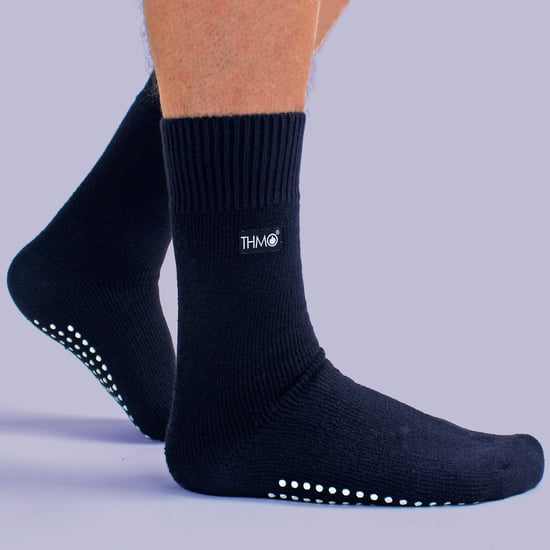 THMO - 3 Pairs Mens Fleece Lined Slipper Socks with Grippers - Navy - Image 3