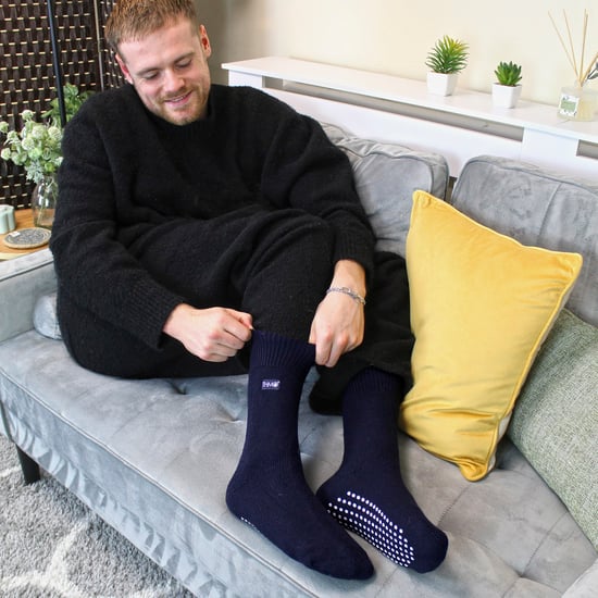 THMO - 3 Pairs Mens Fleece Lined Slipper Socks with Grippers - Navy - Image 4