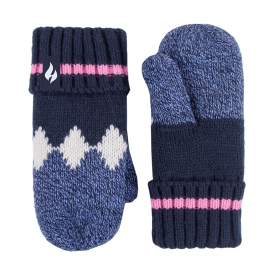 Heat Holders - Girls Nordic Pattern Fairisle Design Trapper Hat with Pom Pom and Mittens Gloves Set - Navy - Image 4