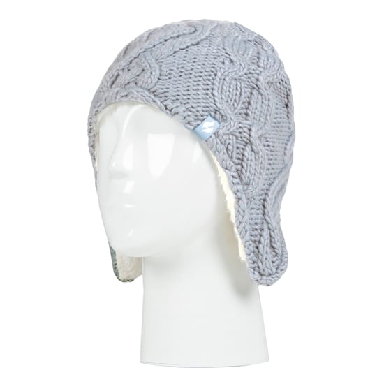 Heat Holders - Girls Majestic Soft Cosy Cable Knitted Design Bobble Trapper Hat and Mittens Gloves Set - Frost Grey - Image 3