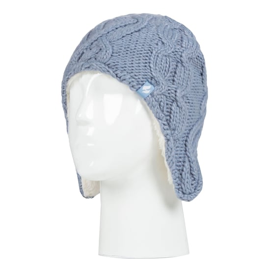 Heat Holders - Girls Majestic Soft Cosy Cable Knitted Design Bobble Trapper Hat and Mittens Gloves Set - Dusty Blue - Image 3