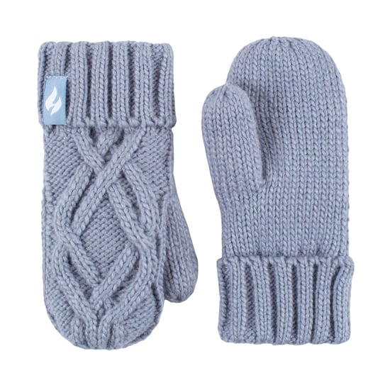 Heat Holders - Girls Majestic Soft Cosy Cable Knitted Design Bobble Trapper Hat and Mittens Gloves Set - Dusty Blue - Image 4