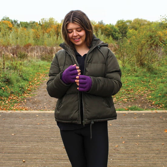 Ladies Thermal Fingerless Gloves | THMO | Winter Fleece Lined Soft Thinsulate Gloves for Women - Purple - Image 3