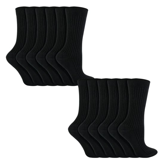 12 par multipack barnstrumpor i 100% bomull | Sock Snob | ribbade svarta strumpor med lösa toppar för pojkar och flickor - Svart - Image 3