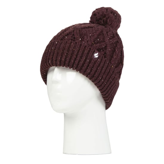 Ladies Pom Pom Bobble Hat | Heat Holders | Fashionable Chunky Warm Cable Knit Beanie with Heatweaver Fleece Lining | Salzburg Style - Wine - Image 3