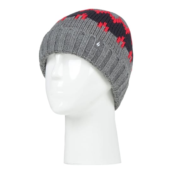 Heat Holders - Geribbelde zachte muts met pom-pom voor jongens - Pebble Melange / red / navy - Image 3