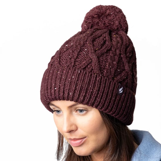 Ladies Pom Pom Bobble Hat | Heat Holders | Fashionable Chunky Warm Cable Knit Beanie with Heatweaver Fleece Lining | Salzburg Style - Wine - Image 4