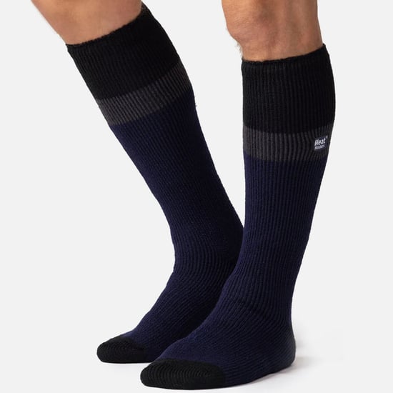 Men's Thermal Striped Ski Socks | High Quality Heat Holders Extra Long Socks - Navy / Black - Image 4