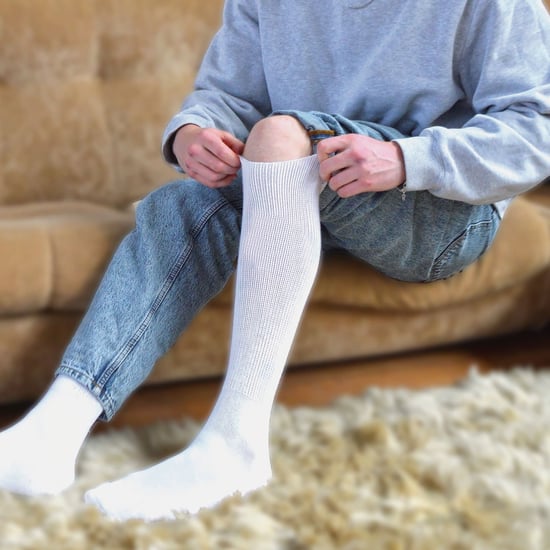Mens Knee High Diabetic Socks | Dr.Socks | Extra Wide Loose Long Bamboo Socks for Swollen Legs - White - Image 5