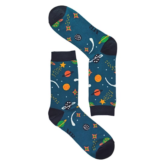Mens Solar System Space Socks | Mr Heron | Novelty Stars Galaxy Planets Patterned Bamboo Socks - Space (Navy) - Image 3