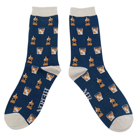Mr Heron - Bamboo Funny Whiskey Patterned Dress Socks - Whiksy (Navy) - Image 4
