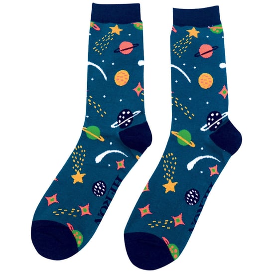 Mens Solar System Space Socks | Mr Heron | Novelty Stars Galaxy Planets Patterned Bamboo Socks - Space (Navy) - Image 4
