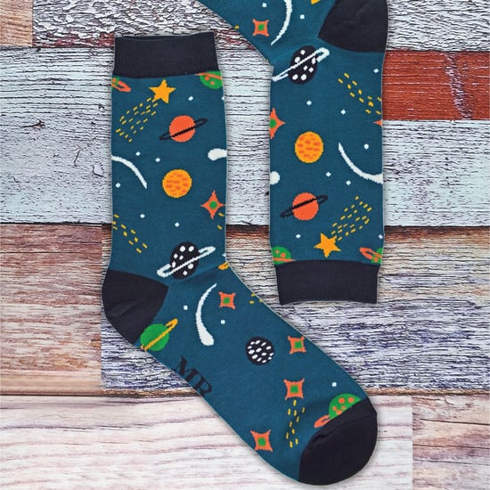 Mens Solar System Space Socks | Mr Heron | Novelty Stars Galaxy Planets Patterned Bamboo Socks - Space (Navy) - Image 5