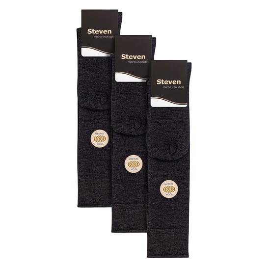 Steven - 3 Pairs Multipack Mens Knee High Merino Wool Socks - Charcoal - Image 2
