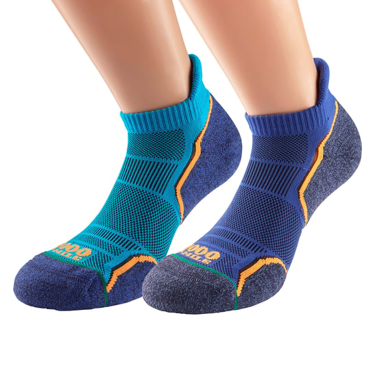 1000 Mile - 2 Pack Mens Single Layer Soft Breathable Running Ankle Socks - Kingfisher / Navy - Image 3