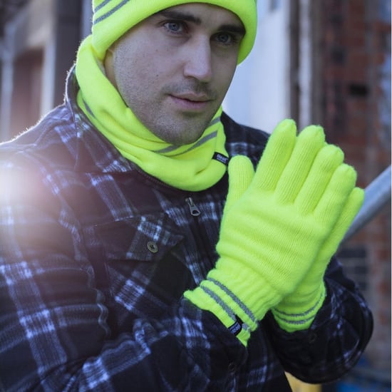 Hi Vis Hat, Neck Warmer & Gloves Set | Heat Holders | Reflective Workwear Set for Extreme Cold Weather - Yellow - Image 3