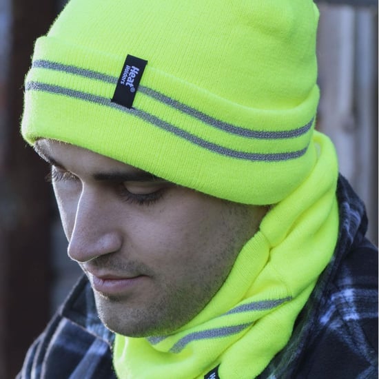 Hi Vis Hat, Neck Warmer & Gloves Set | Heat Holders | Reflective Workwear Set for Extreme Cold Weather - Yellow - Image 5