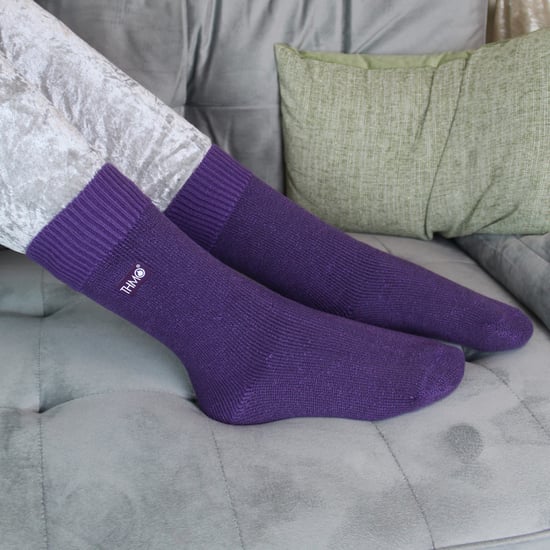 3 Pairs Multipack Kids Thermal Socks | THMO | Ribbed Soft Top Fleece Fluffy Inner Warm Socks for Boys & Girls - Purple - Image 5