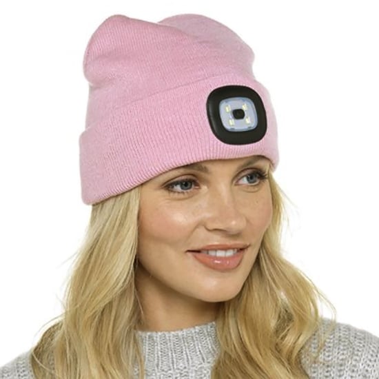 Womens Led Beanie Hat | Ladies Knitted Rechargeable Beanie | Winter Beanie with Headlamp - Pink - Image 3