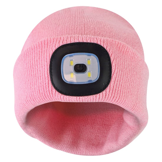 Womens Led Beanie Hat | Ladies Knitted Rechargeable Beanie | Winter Beanie with Headlamp - Pink - Image 5