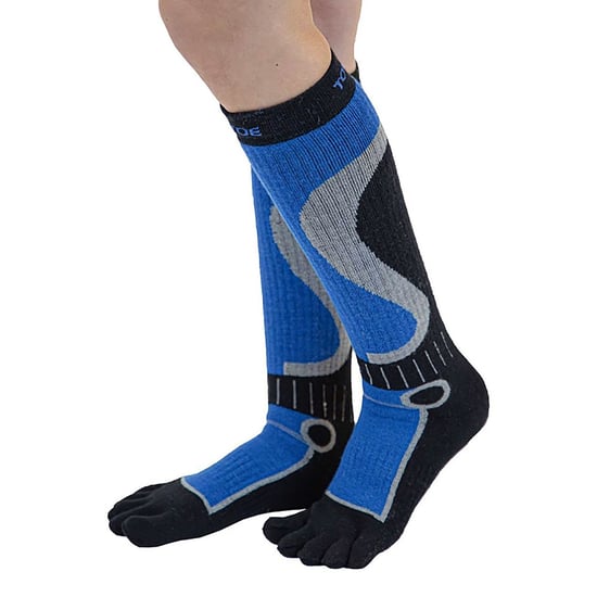 TOETOE - Mens & Ladies Moisture Wicking Sports Compression Knee High Toe Socks - Black & Blue - Image 3