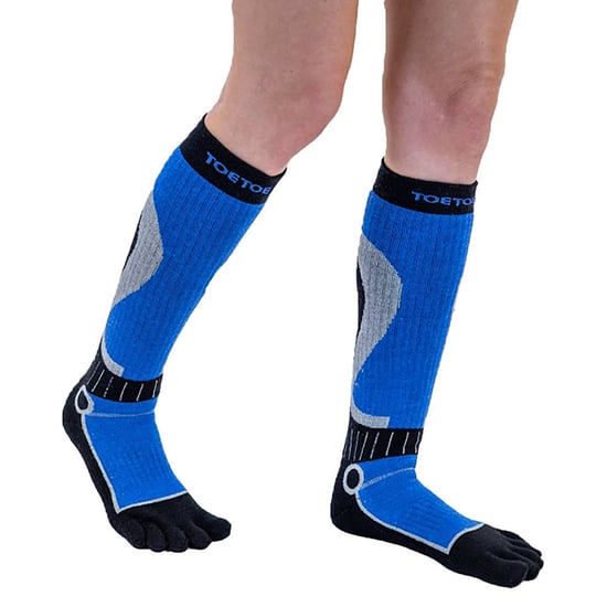 TOETOE - Mens & Ladies Moisture Wicking Sports Compression Knee High Toe Socks - Black & Blue - Image 4