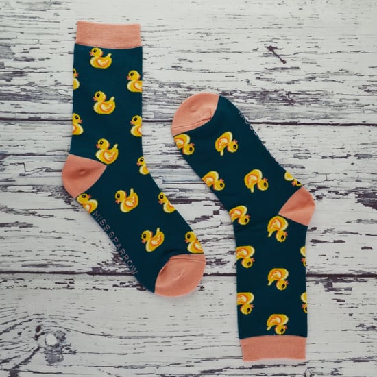 Women's Novelty Rubber Ducks Socks | Miss Sparrow | Soft Breathable Duck Pattern Bamboo Socks - Teal - Image 4