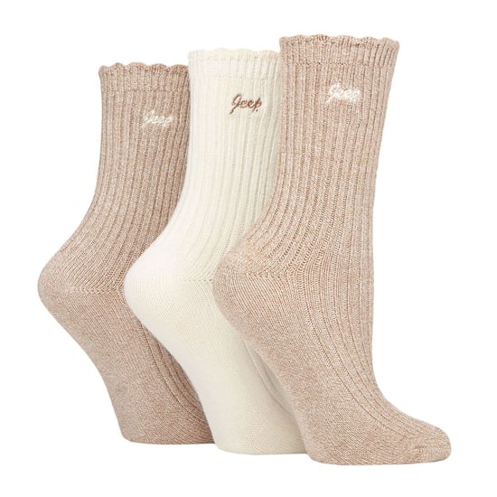Dames Bamboe Boot Sokken | Jeep | Schattige Ribbelsche Aanslag Sokken voor Dames, Blaarwerende Gebreide Gevoerde Sokken - Taupe / Crème - Image 3
