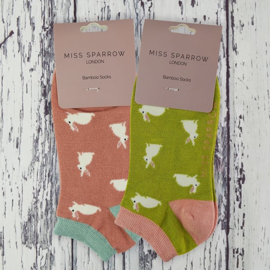 2 Pair Multipack Ladies Bamboo Trainer Socks | Miss Sparrow | Breathable Novelty Animal Patterns Socks - Rabbits - Image 4