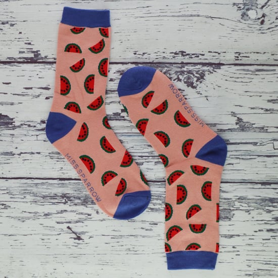 Women's Novelty Funny Fruit Socks | Miss Sparrow | Funky Watermelon Avocado Lemons Design Bamboo Socks - Watermelon (Pink) - Image 3