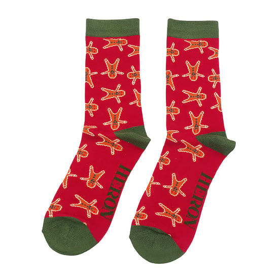 Gingerbread Men Socks | Mr Heron | Breathable Novelty Fun Design Crazy Crew Funky Bamboo Socks | Christmas Gift for Him - Gingerbread Men (Dark Red) - Image 3