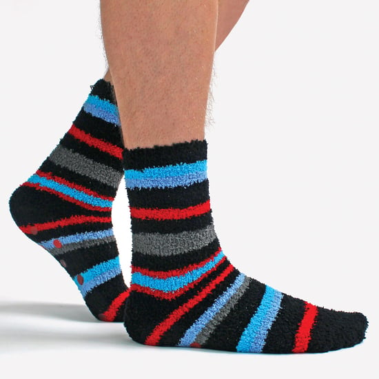 4 par sängstrumpor för herrar |Thermal Anti Slip Fuzzy Slipper Socks - Blå / röd rand - Image 3