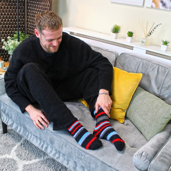 4 par sängstrumpor för herrar |Thermal Anti Slip Fuzzy Slipper Socks - Blå / röd rand - Image 4
