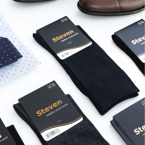 Mens Merino Wool Socks | Steven | Warm Knitted Ribbed Dress Socks - Navy - Image 4