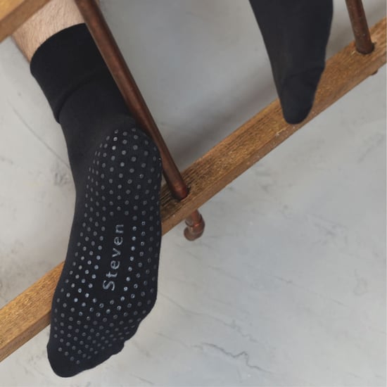 Mens Cotton Slipper Socks | Steven | Casual Plain Socks with Grippers - Black - Image 4
