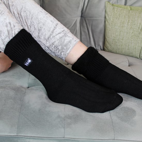 Kids Thermal Socks for Winter | THMO | Warm Fluffy Fleece Inner Socks for Boys & Girls - Black - Image 3