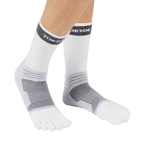 TOETOE - Mens & Ladies Tennis Breathable Cushioned Ankle Sports Toe Socks - White & Grey - Image 3