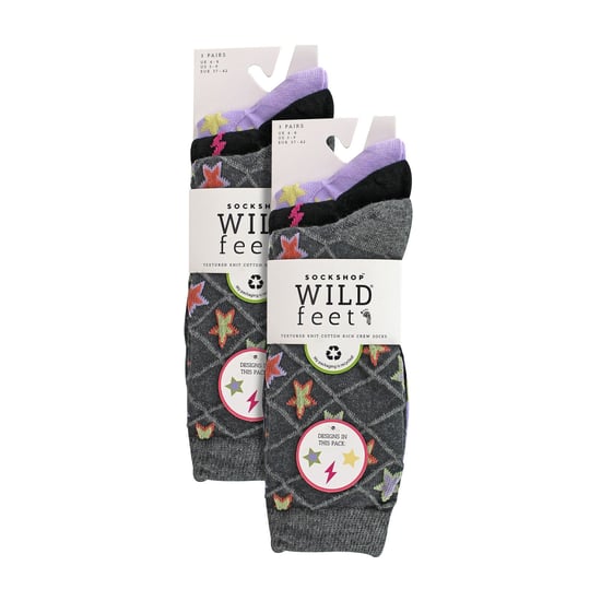 6 Pair Multipack Ladies Autumn Socks | Wildfeet | Cute Novelty Design Knitted Boot Socks - Stars - Image 2
