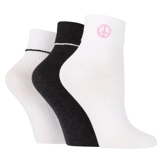 6 Pairs Ladies Lounge Turn Cuff Socks | Wildfeet | Knit Ankle Embroidered Socks - Peace - Image 3
