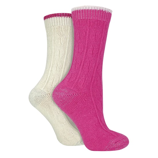 4 Pack Ladies Cable Knit Socks | Wildfeet | Lurex Glitter Socks for Women - Cream/Pink - Image 3
