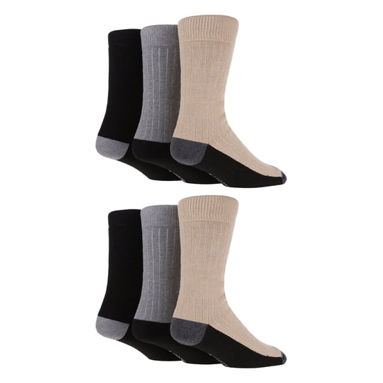 6 Pack Mens Boot Socks | Wildfeet | Cotton Socks for Walking, Hiking & Running - Black / Grey / Beige - Image 3