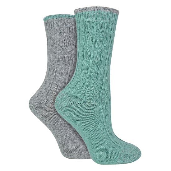 4 Pack Ladies Cable Knit Socks | Wildfeet | Lurex Glitter Socks for Women - Grey/Green - Image 3