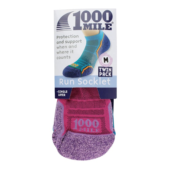 1000 Mile - 2 Pack Ladies Single Layer Soft Breathable Running Ankle Socks - Hot Pink / Lavender - Image 2