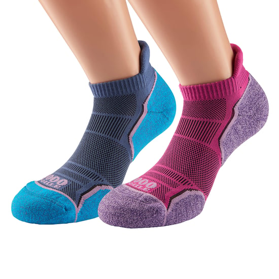 1000 Mile - 2 Pack Ladies Single Layer Soft Breathable Running Ankle Socks - Hot Pink / Lavender - Image 3