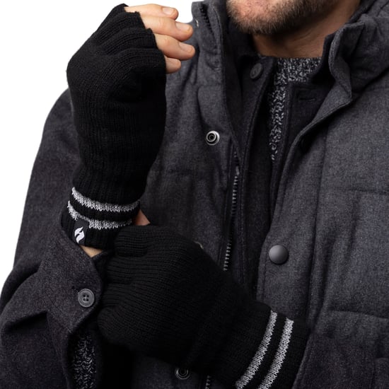 Mens Knitted Fingerless Reflective Gloves for Winter | Heat Holders | Thermal Hi Viz Work Gloves - Black - Image 3